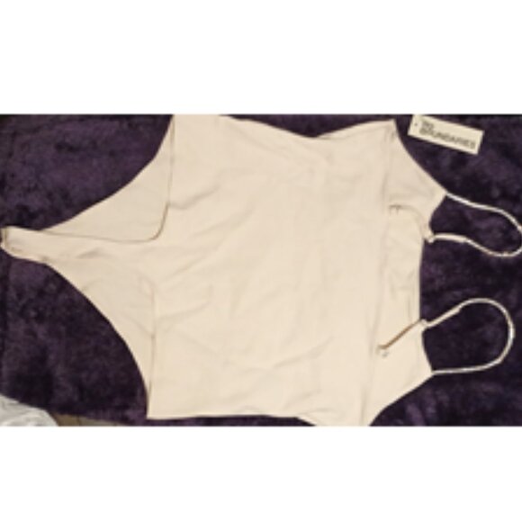 NWT~ No Boundaries Cream Colored Bodysuit with Rhinestone Straps (Size: Large) - Picture 11 of 16